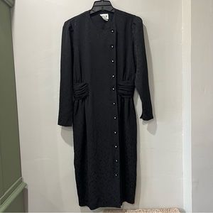 VLP Petites Womens Vintage Dress SZ 10 Black Buttons MIDI Long sleeve